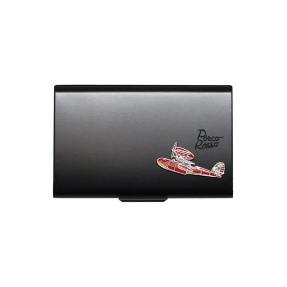 Black Metal Card Case With Seaplane - Porco Rosso