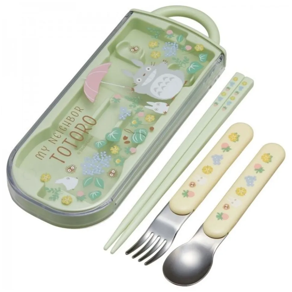 Chopsticks Spoon Fork Box Set Totoro Holding Umbrella - My Neighbor T