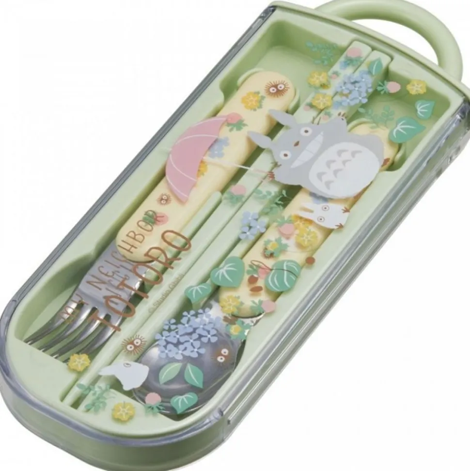 Chopsticks Spoon Fork Box Set Totoro Holding Umbrella - My Neighbor T