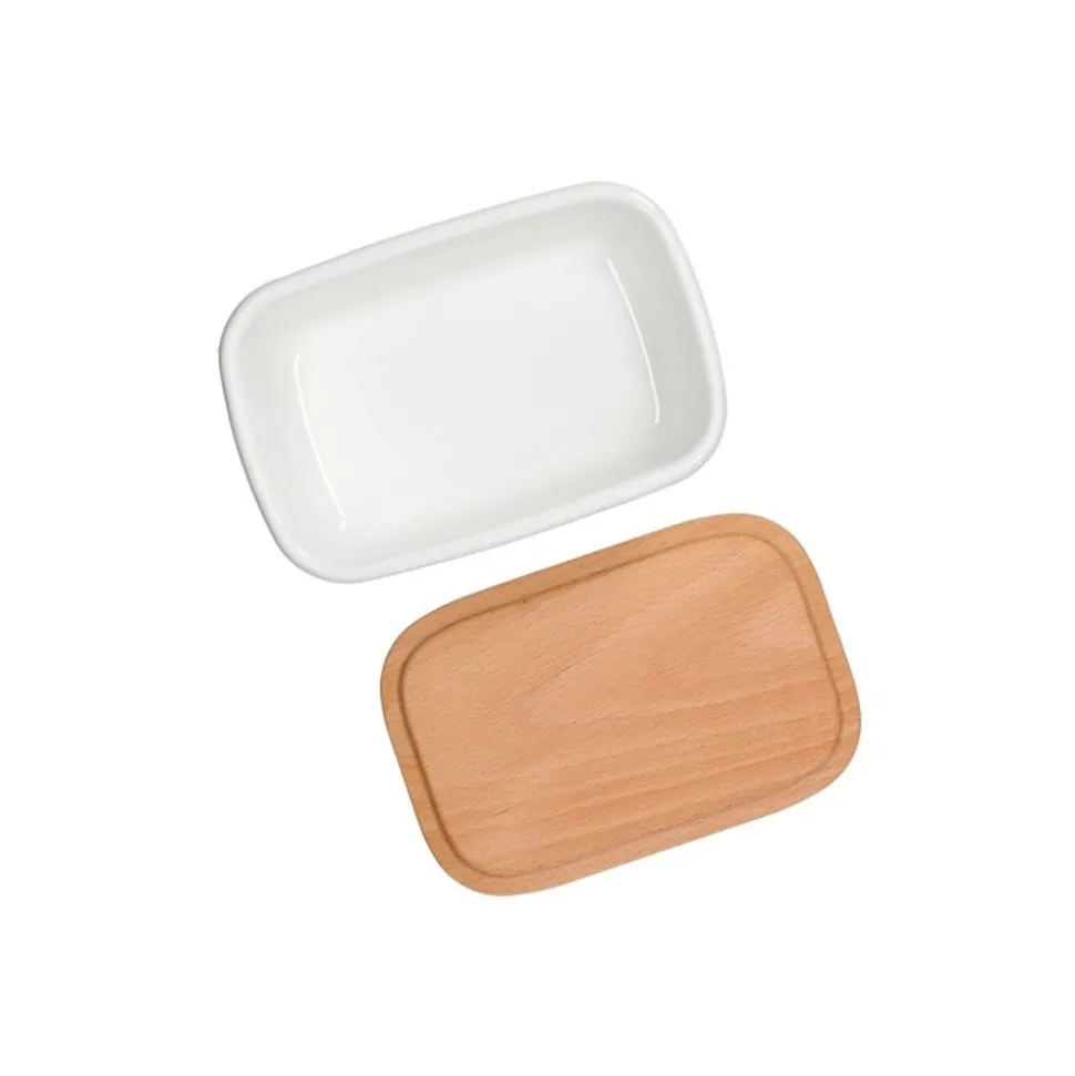 Enamel Butter Dish With Wooden Lid Viennese Pastries 500Ml - Kiki'S D