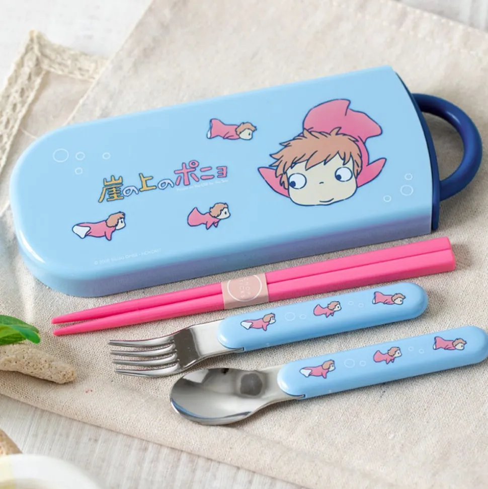 Set Chopsticks Spoon Fork Ponyo In The Ocean - Ponyo On The Cliff