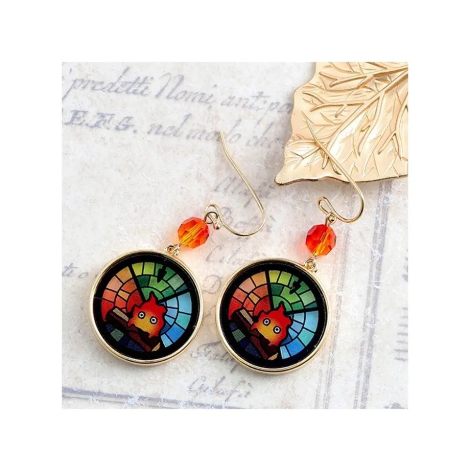 Stained Glass Series-Pierced Earrings Calcifer -Howl'S Moving Castle